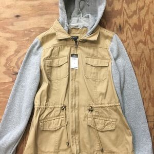 Khaki Hooded Jacket w/ Gray Sleeves (Never Worn)